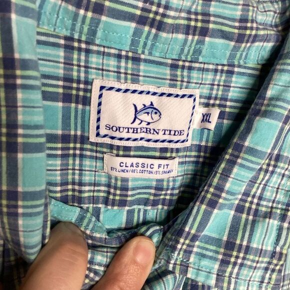 Mens Southern Tide Linen blend Plaid short sleeved button up 2XL - Picture 3 of 6